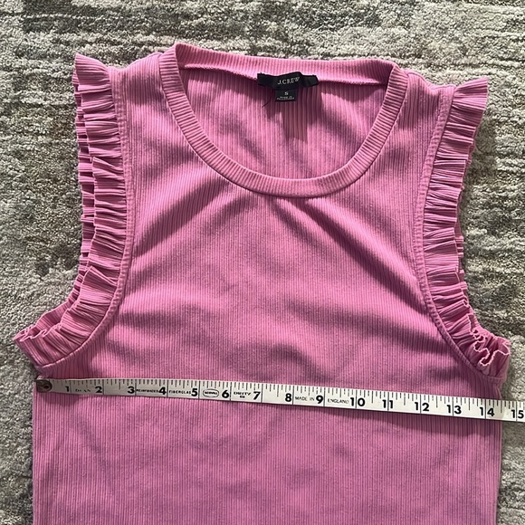J. Crew Ribbed Ruffled Pink Women Sz Small Stretchy Crewneck Tank Top - Picture 4 of 9